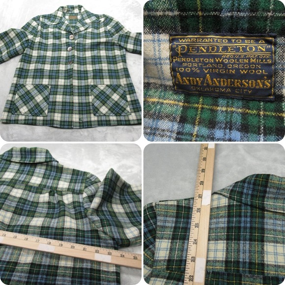 Pendleton Wool Shirt Jacket Womens Large? Green Plaid Pockets VTG 50's Rare READ - Picture 1 of 16